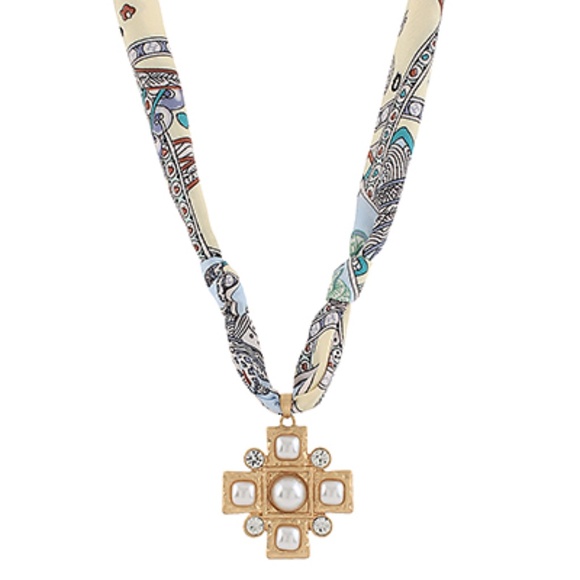 Geometric Cross Pendant Scarf Necklace - Picture 2 of 2